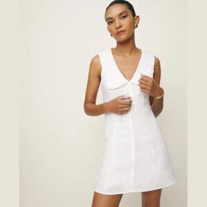 NWOT Reformation Soraya Linen Dress in White Sleeveless Mini Collar Size 4